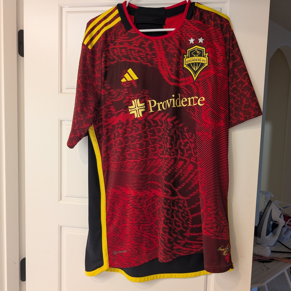 Adidas Red and Yellow Soccer Jersey with Geometric Pattern